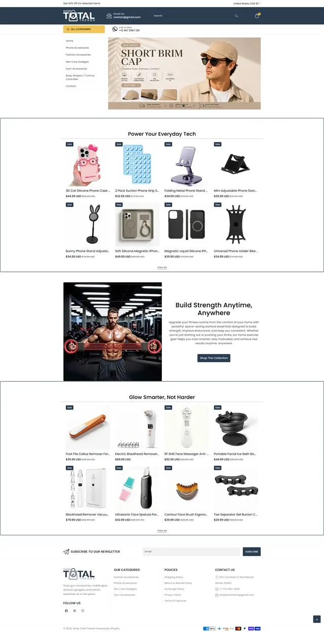 Homepage of an online fitness store designed and built by Diverse Agency